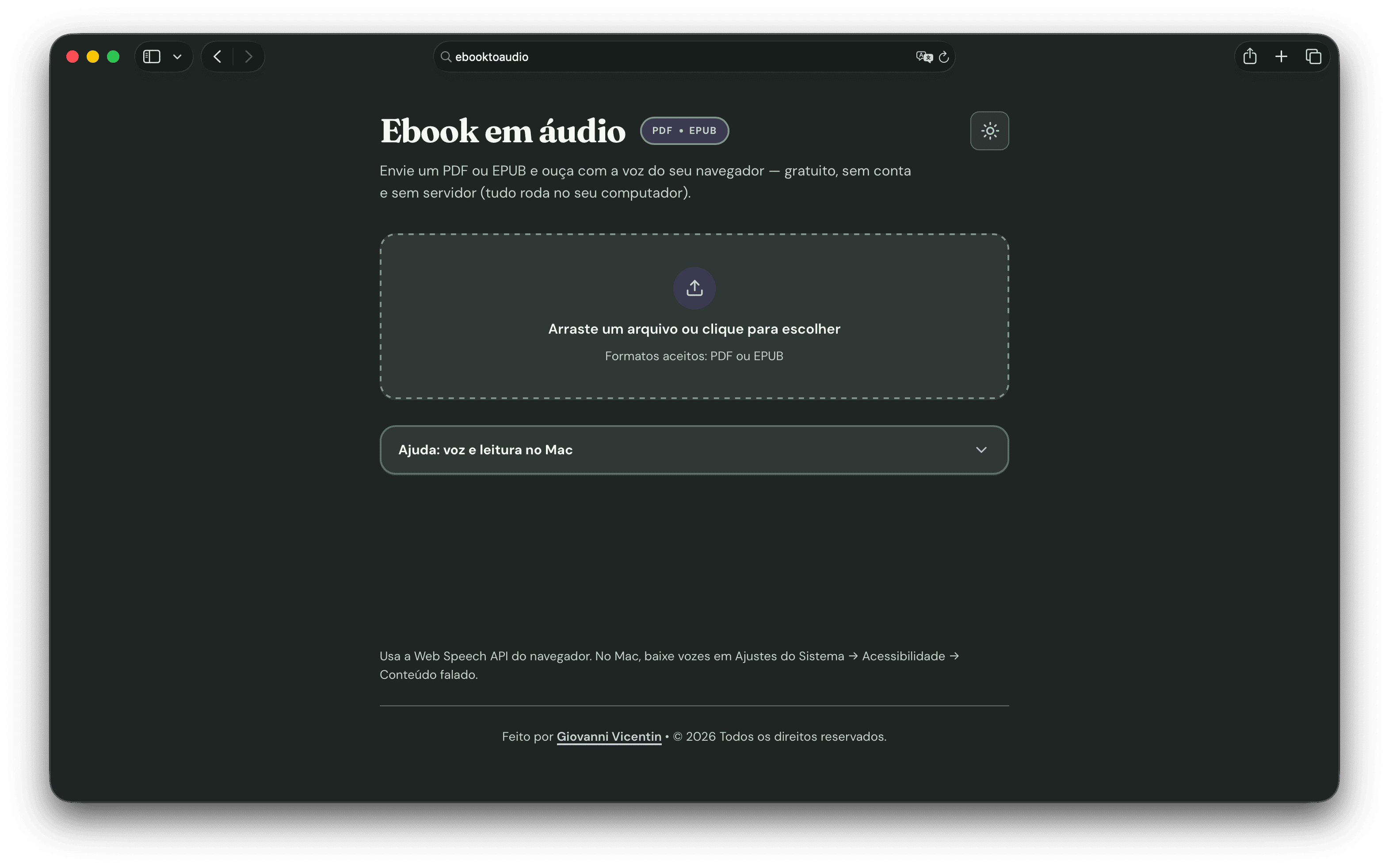 Prévia do aplicativo Ebook em Áudio